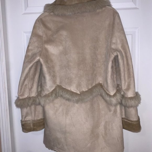 Vintage Faux Suede Coat Women’s Size Medium M. E. Internationale Long Fur Beige - Picture 9 of 11